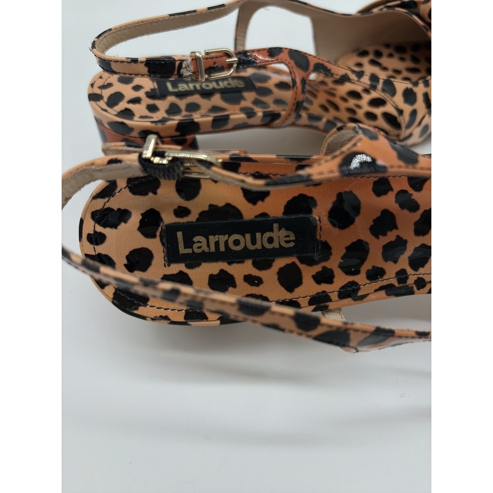 Larroude Elle Cheetah Print Patent Leather Slingback Block Heel Pumps Bow 39 - Picture 6 of 9